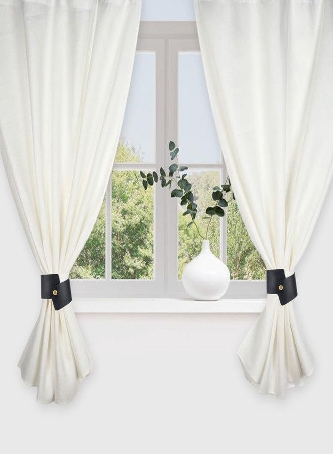 CALFOVERA 4PCS Black PU Leather Curtain Tie Backs Vintage Style Drapery Rope Tiebacks Elegant Leather Window Treatment Holdback Retro Curtain Buckle with Snap for Home Living Room Bedroom Office - Image 5